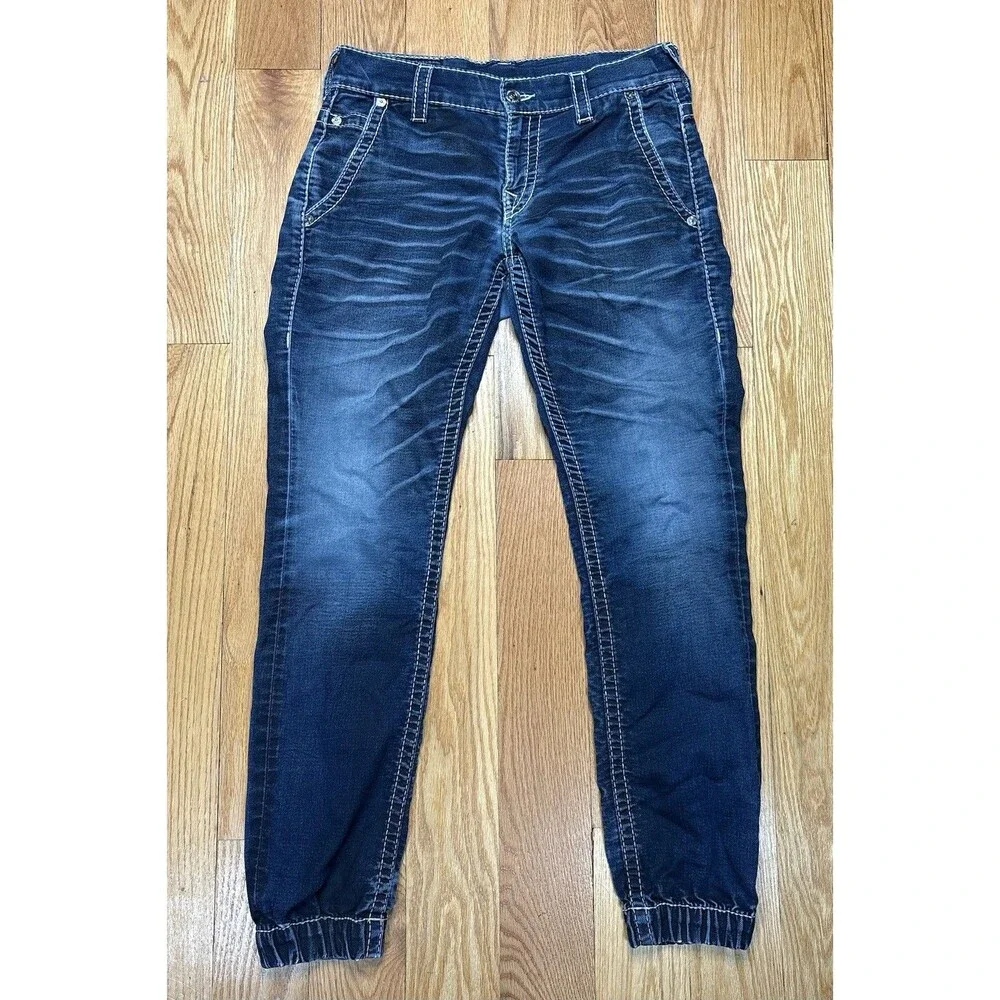 True Religion World Tour Jogger Jeans Mens 32x29 Blue Stretch Denim Y2K 29